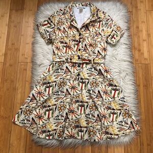 Vintage Eva Rose Retro Novelty Tarot Print Belted Fit Flare Mini Dress size M/L